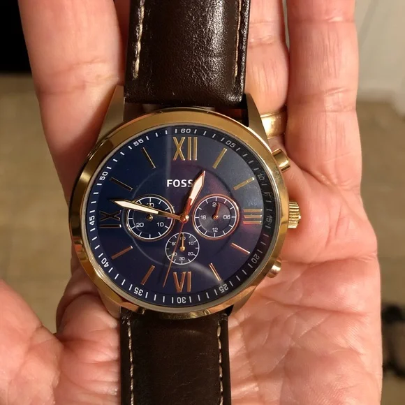 FOSSIL BQ2095 FLYNN GOLD BLUE BROWN LEATHER CHRONOGRAPHMEN WATCH